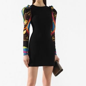 Versace Rodeo Night Puff-Sleeve Cady Dress / Mini / Silk Scarf Sleeve
